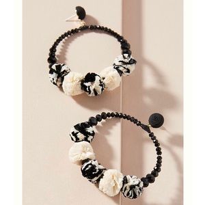 Anthropologie | Raffia Pom Hoop Earrings